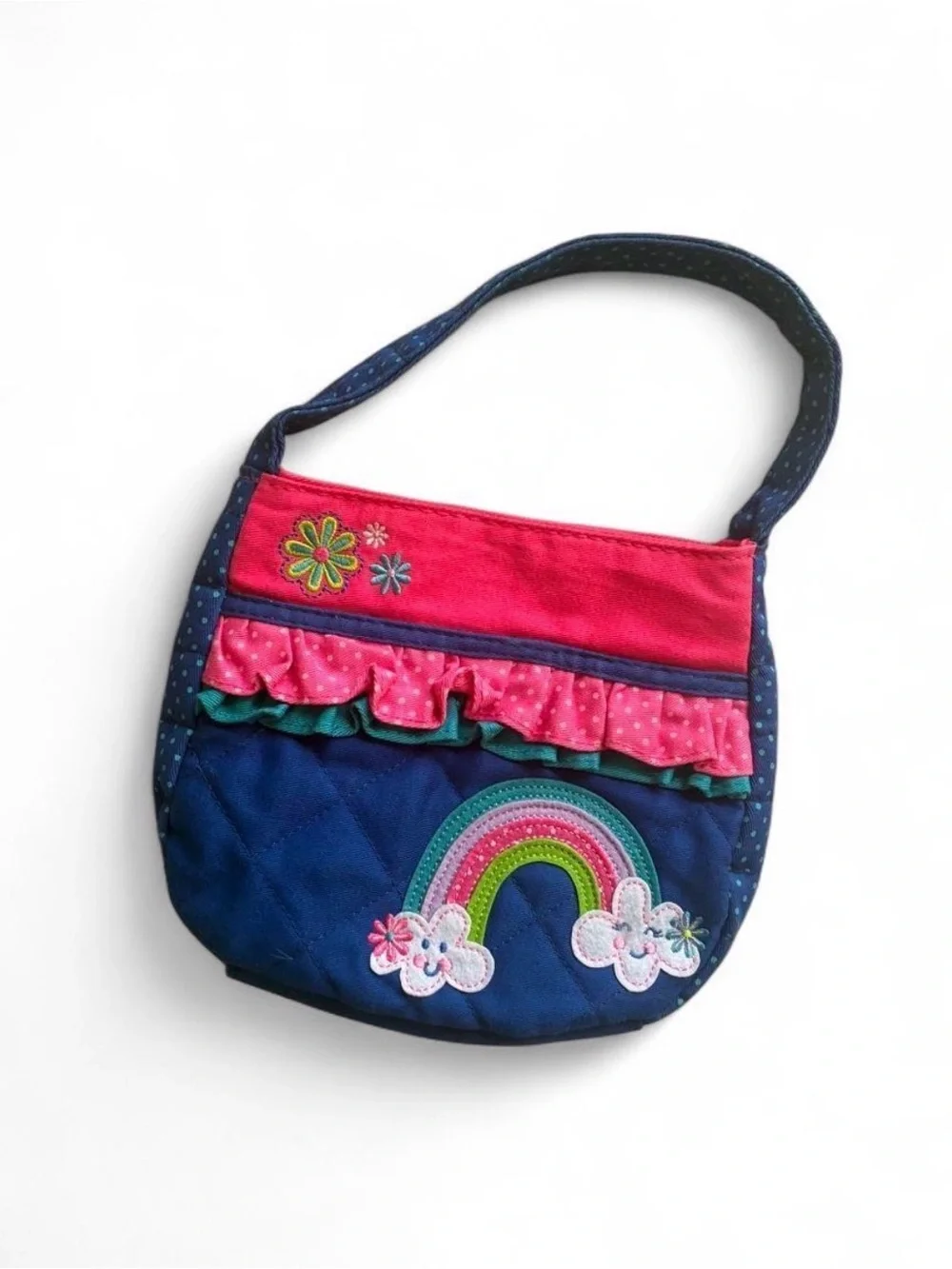 Stephen Joseph Kids Navy & Pink Rainbow Bag - Ruffle Purse for Little Girls
